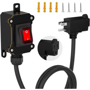 STARELO Extension Cord with on/Off Switch, IP66 Waterproof,Inline Power Switch with 3 FT 16AWG Cable Piggyback Plug(3-Pronged), Outdoor Power Switch AC/DC 20A-125V, 16A-250V, Red Light Rocker Button