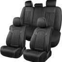 Leather Car Seat Covers 5 Pieces, Full Set Universal Seat Covers for Cars, Waterproof Nappa Leather Auto Seat Protectors, Black Car Seat Cover Most Sedans SUV Pick-up Truck Black&BeigeLine