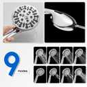 Retrofit 2-Way Shower Head Combo, 8-Function Rainfall Shower Head with 9 Setting Handheld Shower Combo, Adjust Slide Bar and Shower Arm, 2.5 GPM, Drill-Free Shower System, Chorme