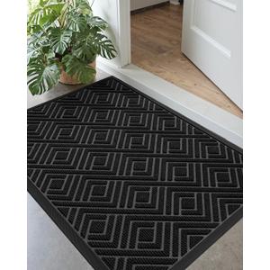 DEXI Front Door Mat Outside Entrance, 32x48 Entryway Rubber Back Doormat Heavy Duty, Non Slip Low Profile Welcome Entry Mats for Inside House Floor Exterior Patio, Checkered Black