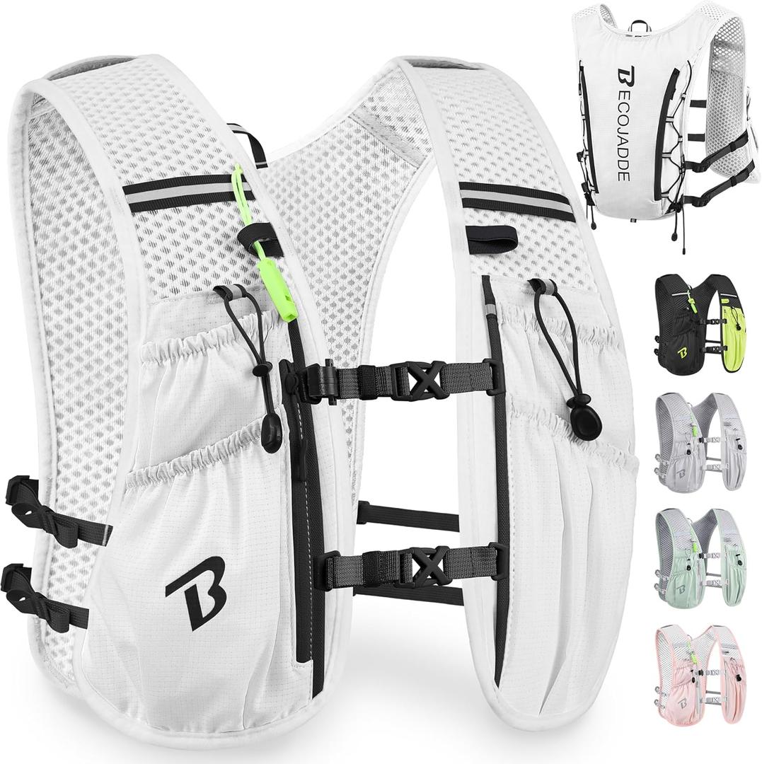 Running Vest Hydration Backpack for Men Women, 5L Lightweight Running Backpack Hydration Pack for Marathon, Trail, Cycling, Hiking, Jogging (White), Only 5L Running Vest