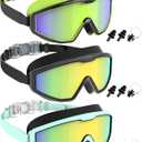 NSSIW Swim Goggles Swimming Kids-Goggles: Anti Fog No Leak with Nose Clip Earplugs for Girls Boys Youth 6-14 3 Pack (01 Black Green & Black Gold & Light Green Gold)