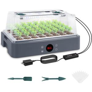 Sondiko Seed Starter Tray with Grow Light, Heated Seed Starter Kit with Temperature Display, Humidity Dome Germination Kit, Adjustable Plant Light for Seed Starting and Seedling Growth (Gray)
