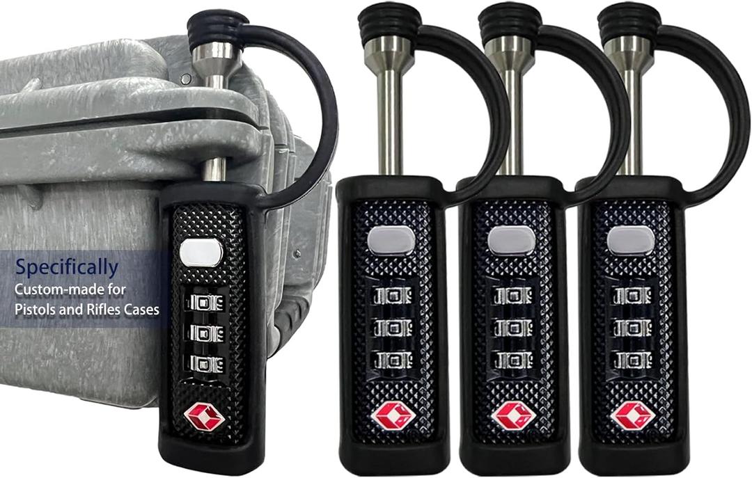 Gun Case Locks 4 Pack Hard Rifle Cases TSA Approved Firearm Travel Case Locks, Hard Pistol Travel Cases Lock Gun Carrying Cases Lock Padlocks Cut-Proof Cases for Rifles Revolvers (Black-4P-2 Upgraded)