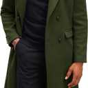 Yousify Mens Double Breasted Trench Coat Notched Lapel Mid Long Peacoat Winter Casual Business Overcoat (L)