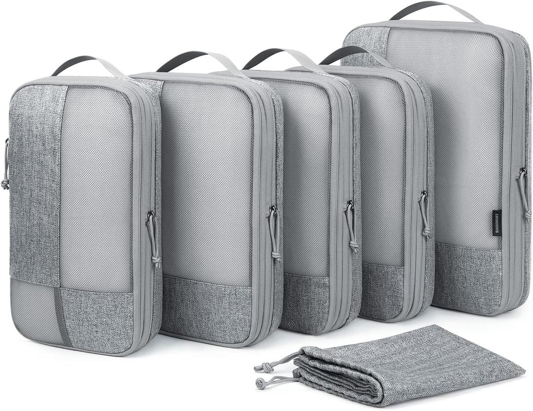 BAGSMART Compression Packing Cubes for Travel, 3 Set Packing Cubes for Carry on Suitcases, Compression Travel Cubes & Suitcase Organizer for Packing with Shoe Bag Grey