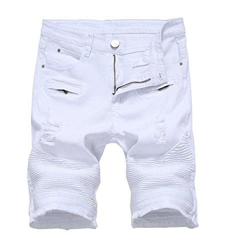 Enrica Men's Casual Zipper Biker Jeans Shorts Moto Denim Short Pants Size 34