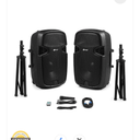 Sonart Portable 3000W Wireless 2-Way Powered PA Speaker System Set, 15-Inch Professional DJ Active Passive Speaker with Bluetooth, USBSD Card Input, FM Radio, 2 Speaker Stands, Microphone