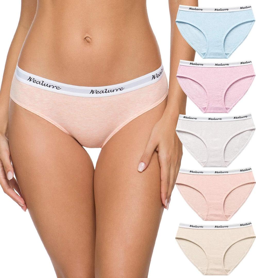 Wealurre Womens Underwear Cotton Bikini Breathable Sport Low Rise Panty for Women Multipack (Large, Light Blue/Pink/Orange/Light Gray/Cream)