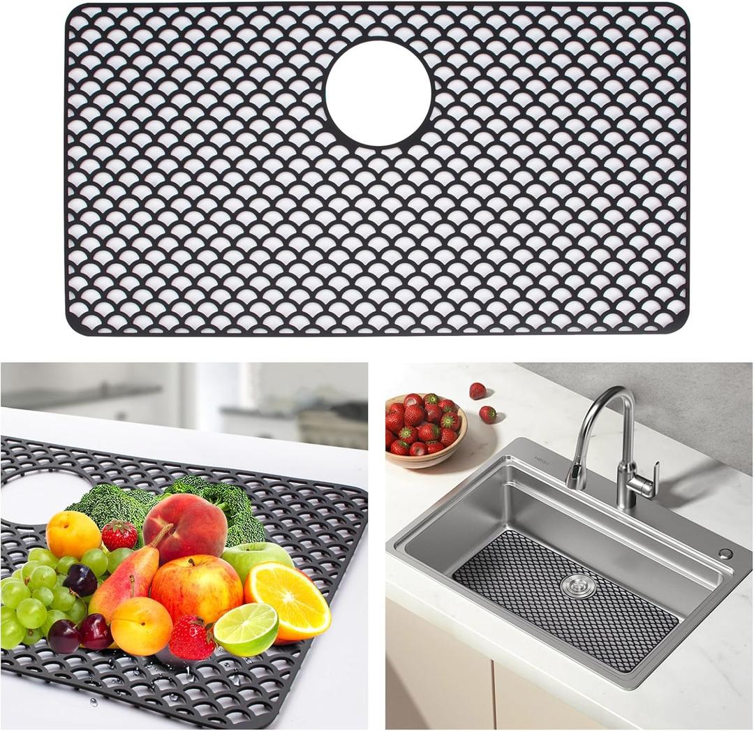28.3"x 15" Kitchen Sink Mats,Heat Resistant Silicone Sink Protector Mat for Bottom of Stainless Steel Porcelain (Upper Middle Hole)