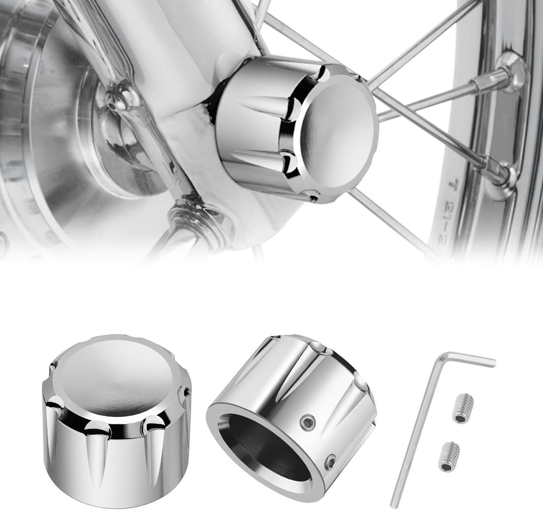 PBYMT Chrome Front Axle Nut Cover Cap CNC Aluminum Compatible for Harley Davidson Touring Road King Street Glide Electra Glide Softail Sportster Iron 883 Fat Boy 2002-2024