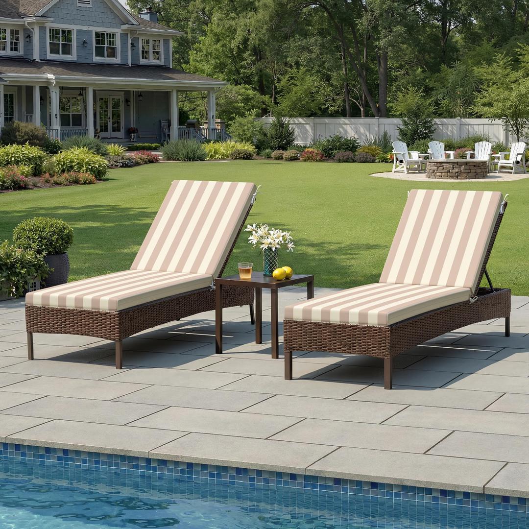 Crestlive Products Waterproof Chaise Lounge Cushions Set of 2, Fade Resistant Outdoor Patio Furniture Lounge Chair Cushion, 72" L x 21" W, Waterproof Tan on Beige
