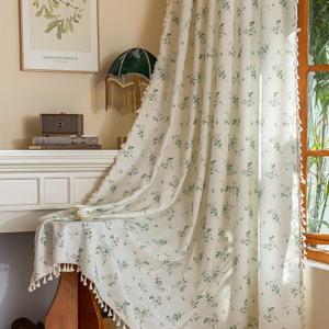 OYX Sage Green Spring Floral Curtains 84 Inch Length 2panels for Living Room, French Country Vintage Light Filtering Patterned Aesthetic Drapes for Bedroom, Rod Pocket Decor Window Treatment Curtains