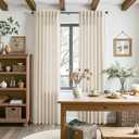 Cream Beige Linen 112 Inch Curtains for Living Room Light Filtering Semi Sheer Curtain Back Tab Modern Farmhouse Decor Elegant Coastal Drapes Floor to Ceiling High Window for Bedroom 52x112, 2 Panels