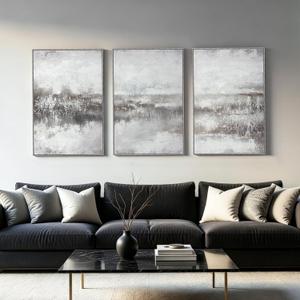 SAFERRYHOME Abstract Textured Wall Art, Modern Landscape Artwork, 24"x36"x3, 24"x36"x3 Panels