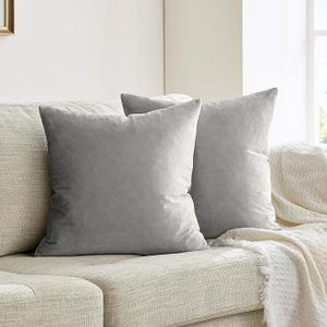 Pillow Covers 23"x23" Silver Grey Set of 2 Velvet Square Throw Pillow Covers Modern Decorative Pillows for Living Room Couch Luxury Big Pillow Cases