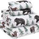 RUVANTI Flannel Sheets Full Size  100% Cotton Double Brushed Bed Sheets Set, Deep Pockets 16 Inches, All Seasons Breathable & Extra Soft Full Sheets, Warm & Cozy, 4 Piece, Bear & Tree