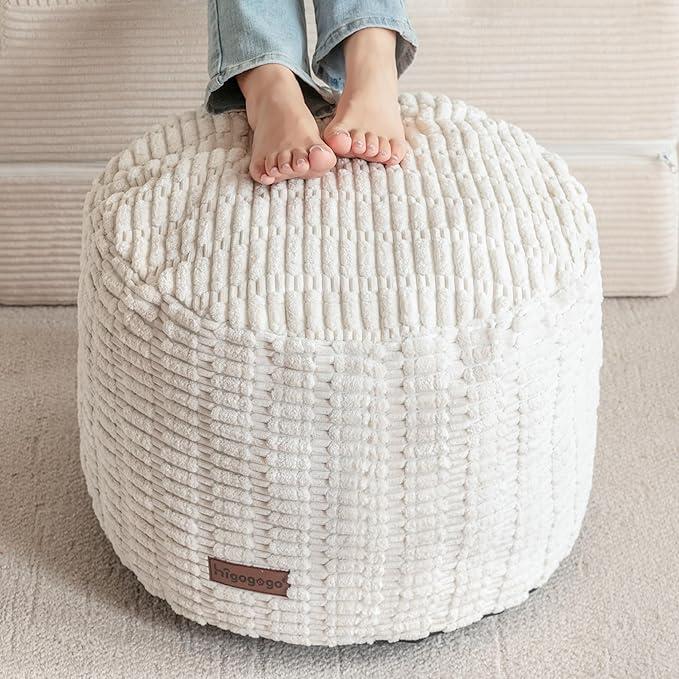 HIGOGOGO Pouf Ottoman Stuffed Round Modern Foam Filled Foot Rest Poufs for Living Room Chair Decorative 26 X 18 Inches Boho Relax Stool for Wedding Christmas Party, Beige