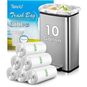 10 Gallon 300 Counts Medium Trash Bags Tall Kitchen Garbage Bags by Teivio, 9 Gallon 10 Gallon 11 Gallon,Bathroom Trash Can Bin Liners, Intended for Home,Plastic Bags for office kitchen, Clear