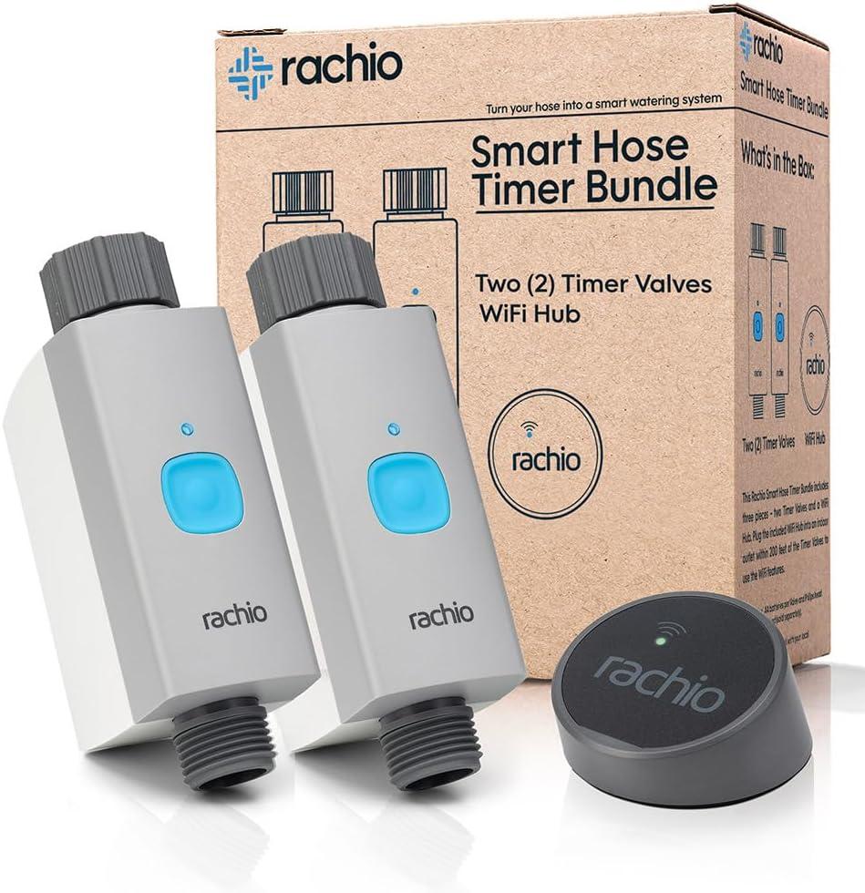 Rachio Smart Hose Timer (2 Valves + 1 WiFi Hub)  App-Controlled Outdoor Faucet Timer, Quick Install & Scheduling, Expandable System