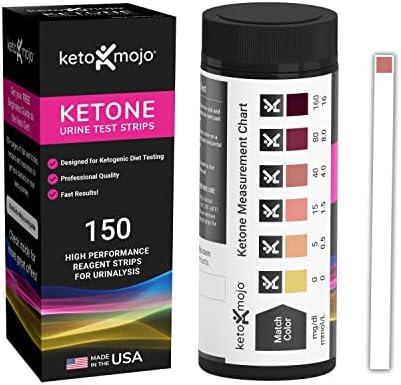 Keto-Mojo Ketone Test Strips 150ct for Ketogenic Diet - Urine Testing for Ketosis Monitoring - Extra Long with Free Keto Guide eBook & App