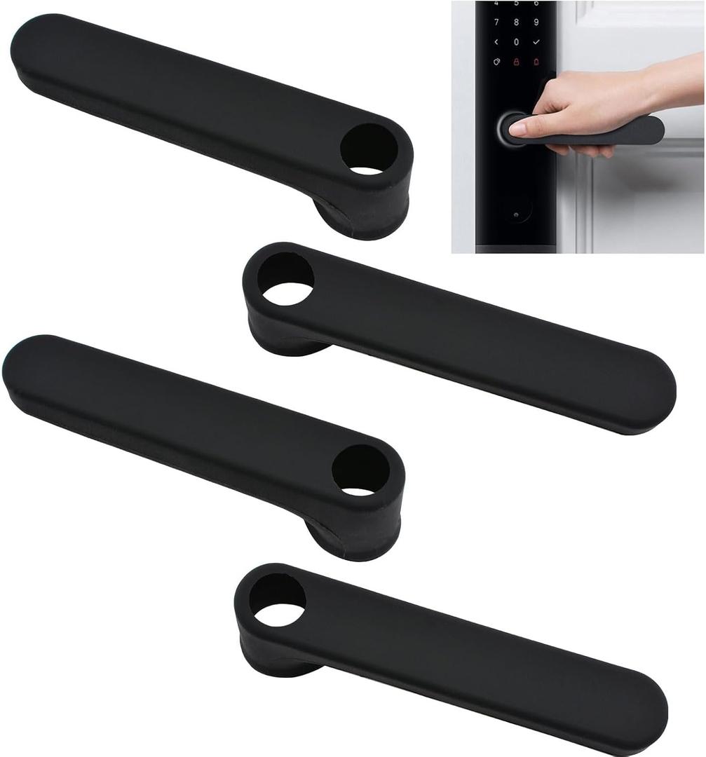 UFURMATE Door Handle Covers, 4Pcs Matte Black Door Knob Covers with Hole Silicone Door Handle Glove Covers Anti-Static Safety Door Knob Protector for Flat Square Door Levers