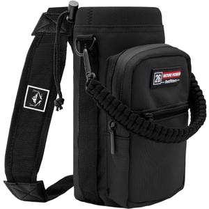 NATURE PIONEOR Water Bottle Holder with Adjustable Strap - 26/32/36/40/46/64oz Insulated Water Bottle Sling Carrier with Paracord Handle & 2 Pockets, Outdoor Sports, Hiking, Camping, Gym (Black)