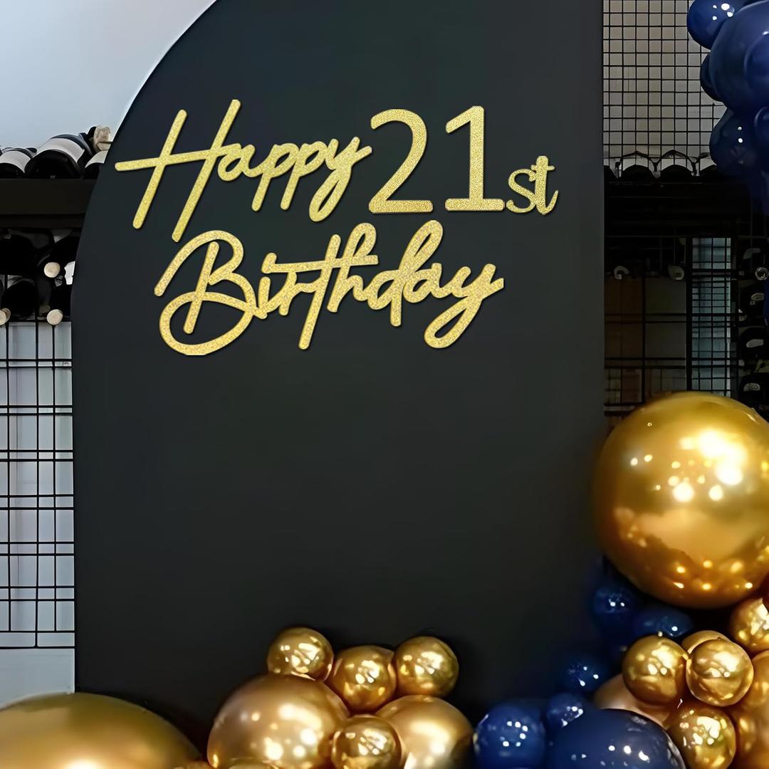 Happy Birthday with 0-9 Numbers Sign for Backdrop - Glitter Felt Custom Age Happy Birthday Decal for Balloon Arch Birthday Decorations Baby Shower - Gold
