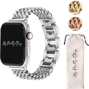 My Pretty Strap - Compatible Apple Watch Band Strap, Stainless Steel Fashion iWatch Replacement Strap- Easy Resizing, No Tool Needed, Fits Most Wrists- Series 1-11, SE and Ultra (44MM / 45MM / 46MM / 49MM / (Series 1-3 - 42MM), Mermaid Silver)