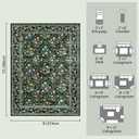 Vintage Botanical Dark Green Area Rug 9x12 Elegant Floral Pattern, Durable Stain-Resistant Fabric, Perfect for Living Room, Bedroom, Dining Room Decor