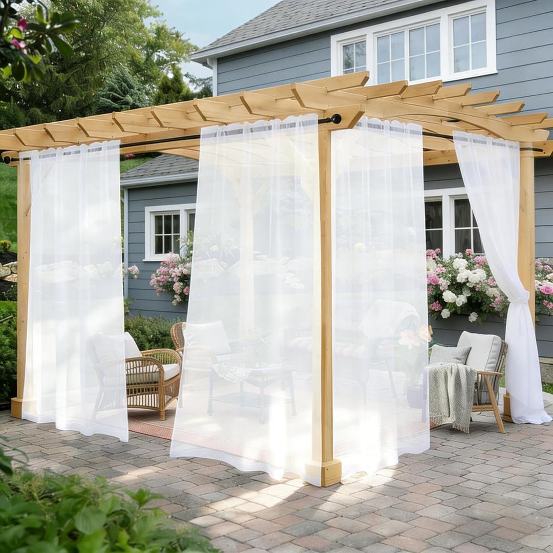 Outdoor Sheer Curtains for Patio Waterproof, 2 Panels Rod Pocket Indoor/Outdoor Voile White Sheer Curtain for Pergola, Porch, Cabana and Gazebo52 x 108 Inch
