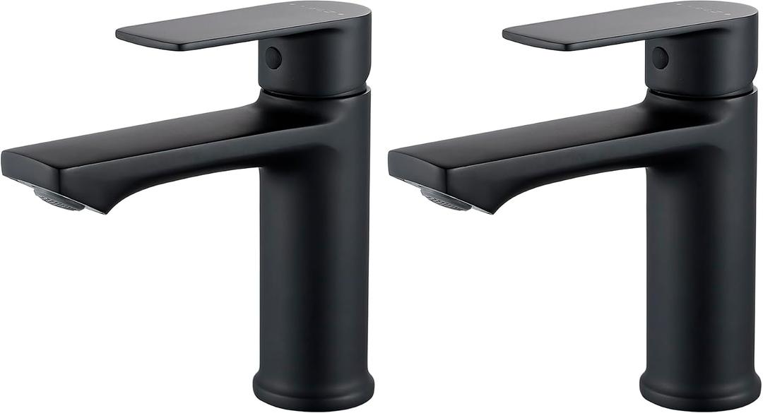 BELZ 2-Pack Matte Black Bathroom Faucet, Modern Single Handle Set of 2 Sink Faucets for Single Hole Vanity, Tool-Free 15-Min Install, Anti-Peeling Finish, Pre-Installed 24" Supply Lines