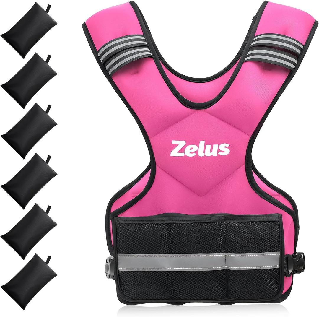 ZELUS Weighted Vest for Men and Women Vest with 6 Ironsand Weights for Home Workouts | Adjustable Body Weight Vest Exercise Set for Cardio and Strength Training, Pink, 20-32 lb.