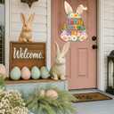 2 x Easter Decoration Bunny Door Sign Wooden Easter Wreath for Front Door Happy Easter Spring Decoration Cute Rabbit Design Flower Egg Welcome Hanging for Home Wall Decor Party Outdoor indoor Supply