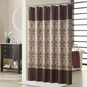 Sterling Farmhouse Brown Waterproof Polyester Fabric Chocolate Vintage Printed Tan Shower Curtain,Bronze Damask Striped Bathroom Curtains,72" W x 72" L