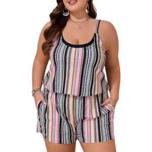 Summer Mae Plus Size Swim Romper Women One Piece Swimsuit Blouson Bathing Suit with Pockets 2025 Modest Swimwear (Orange Bohemian, 20 Plus)