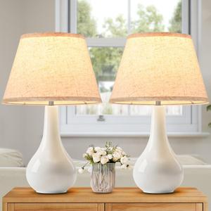 19" Ceramic Table Lamps Set of 2 - Table Lamps for Living Room, Modern Bedside Nightstand Lamp for Bedroom, White Desk Lamp for End Table Home Decor Gifts for Women Mom Oatmeal
