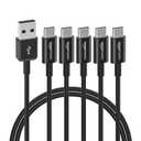 Basics 5-Pack USB-C to USB-A 2.0 Fast Charger Cable, 480Mbps Speed, USB-IF Certified, for Apple iPhone 16/15, iPad, Samsung Galaxy, Tablets, Laptops, 3 foot, Black