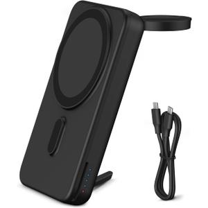 DDUAN 10000mah Mag-Safe Power Bank, Wireless Battery Pack with USB-C Cable, 2 in 1 Portable Phone Charger Watch Fast Charger Compatible with Phone 15/14/13/12, Apple Watch All Series (Black)