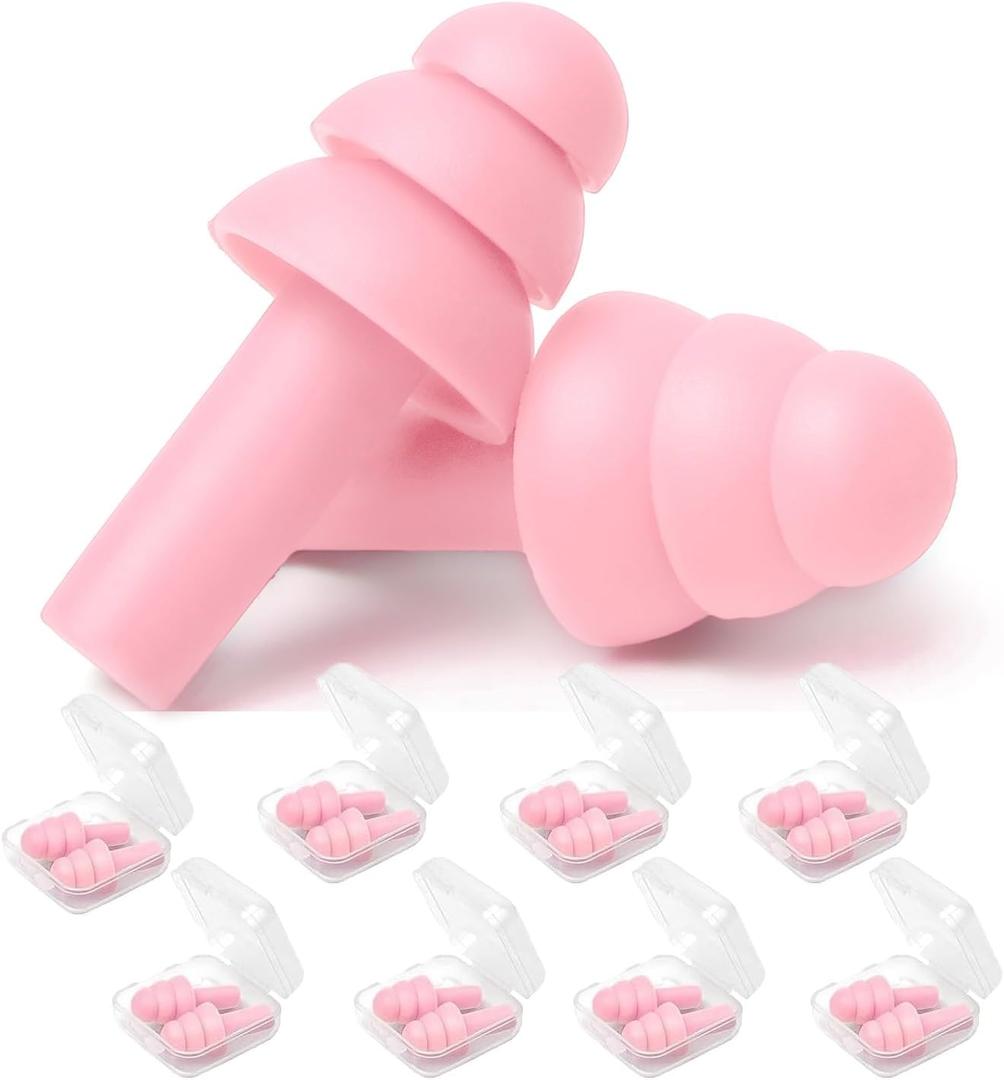 Ear Plugs, Reusable Earplugs for Sleeping Noise Cancelling  Super Soft, Silicone Ear Plug for Sleeping 8 Pairs, Swimming, Snoring, Concerts, Work, Noisy Places (Light Pink)