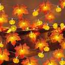Pack of 2 & Timer - Fall Garland with Pumpkin Lights Halloween Fall Decor for Home 60LED 20Ft Enlarged Maples Leaves Halloween Garland Lights Indoor Battery Operated Thanksgiving Decor Wedding Christmas