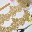 GORGECRAFT 5.7 Inch Width Gold Metallic Venice Lace Trim 2.6 Yards Sequin Flower Embroidery Lace Ribbon Applique Sewing Floral Crown Edge Trimming for DIY Crafts Clothes Wedding Home Decor