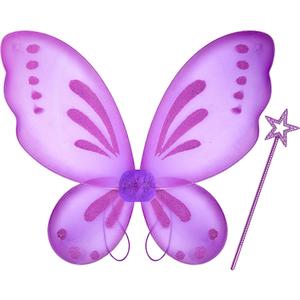 Sratte Fairy Princess Butterfly Wings Girls Kids Butterfly Costumes Set Star Wands Adults Christmas Birthday Party (Purple)