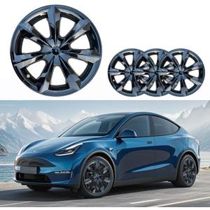 4 Pcs Wheel Covers Fit for Tesla Model Y hubcaps 19 inch Abs Bright Black Rim Protector Hubcaps Compatible with 2019 2020 2021 2022 2023 2024 Model Y Accessories