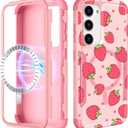 for Samsung Galaxy S24 Plus/S25 Plus Case - [Compatible with MagSafe] Women Cute Girls Magnetic Phone Cover Strawberry Girly Kawaii Heavy Duty Shockproof for Samsung S25+ Plus/S24+ Plus Cases
