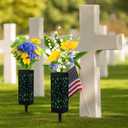 Hahood 8 Packs Cemetery Vases with Spikes and Foam Plastic Grave Vase Outdoor In Ground Cemetery Grave Flower Holders Memorial Gravestone Headstone Flower Vase for Cemetery Grave Decoration