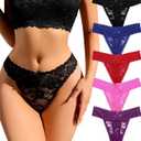 Sexy Thongs for Women Flora Lace Underwear T-Back See Through Soft Stretch Low Waisted Ladies No Show Panties 5Pack, Medium