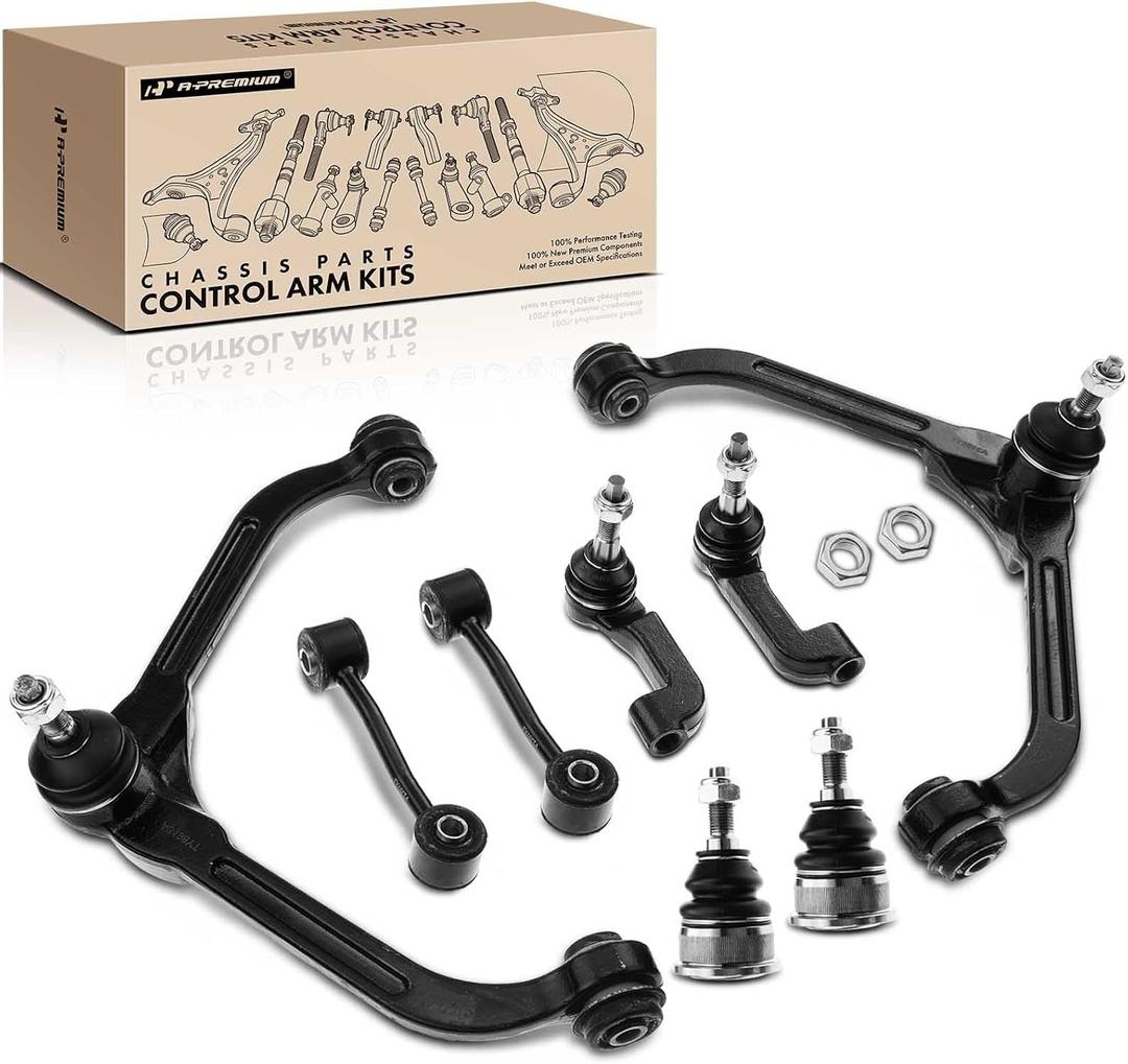 A-Premium Set of 8, Front Upper Control Arm, Sway Bar Link, Lower Ball Joint, Outer Tie Rod End, Compatible with Jeep Liberty 2005 2006 2007