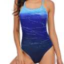 Century Star One Piece Swimsuit Women Bathing Suit for Teens one Piece Juniors Athletic Adjustable Strap One Piece Swimsuit Blue Gradient 0-2 (Blue, XS)