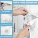 No Hook Blue Flower Hydrangea Shower Curtain with Snap in Fabric Liner Set, White Floral Butterfly Double Layers Waterproof Fabric with See Through Window Bath Curtain 71x74 Inch